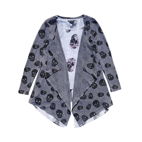 Hot Topic Grey & Black Skull Hacci Light Weight Flyaway Cardigan - Picture 1 of 5